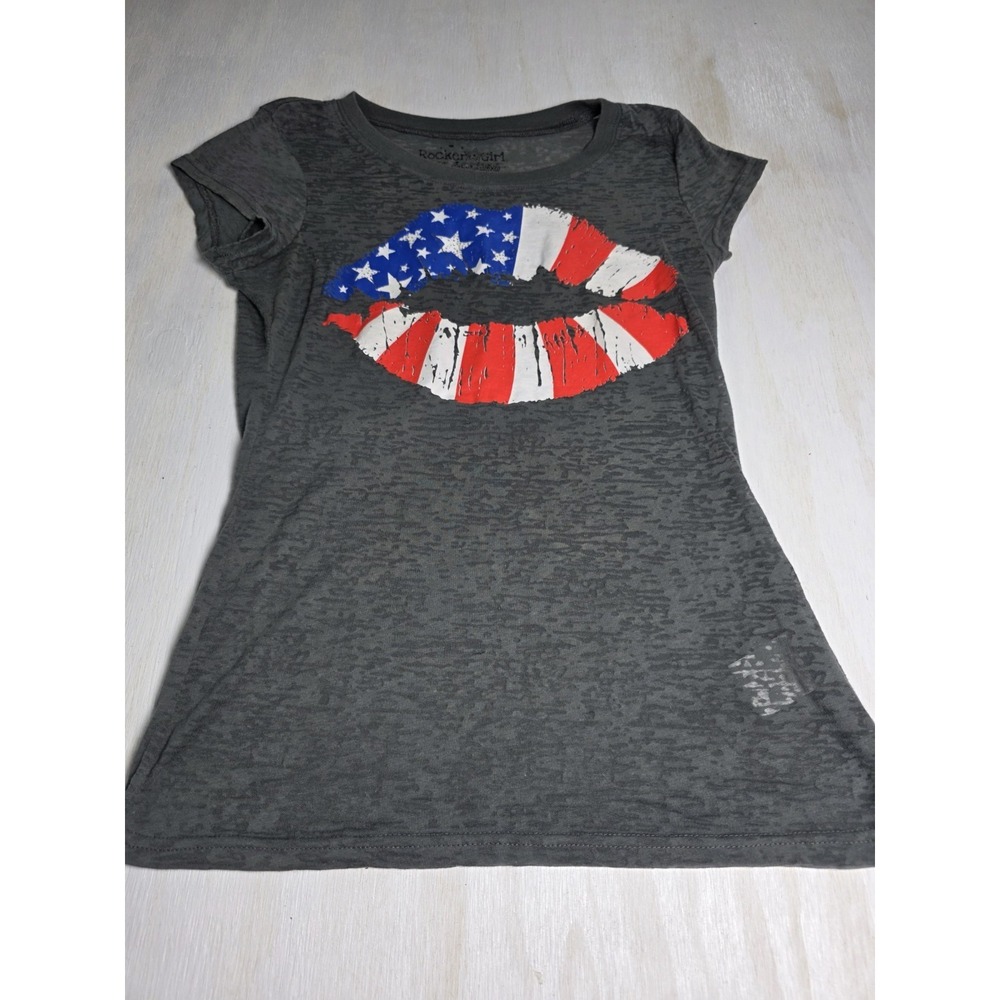 T-shirt Rockergirl American Kiss Shirt Gray Junior Size Small